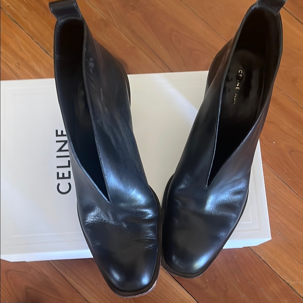 Celine Black Leather V-Front Ankle Booties - Picture 2 of 7